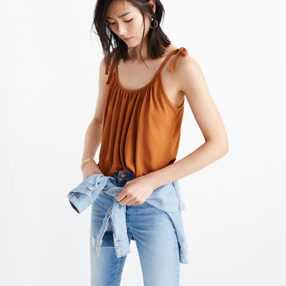 NWT Madewell Gathered Neck Tank in Burnt Sienna - Picture 2 of 4